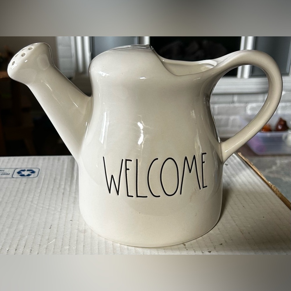 Ceramic watering can from the Rae Dunn Artisan Collection by Magenta, "WELCOME"